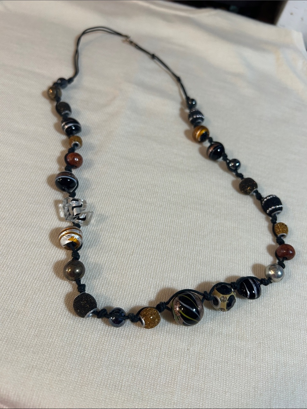 Handmade Black Multicolor Beaded Women's Necklace
